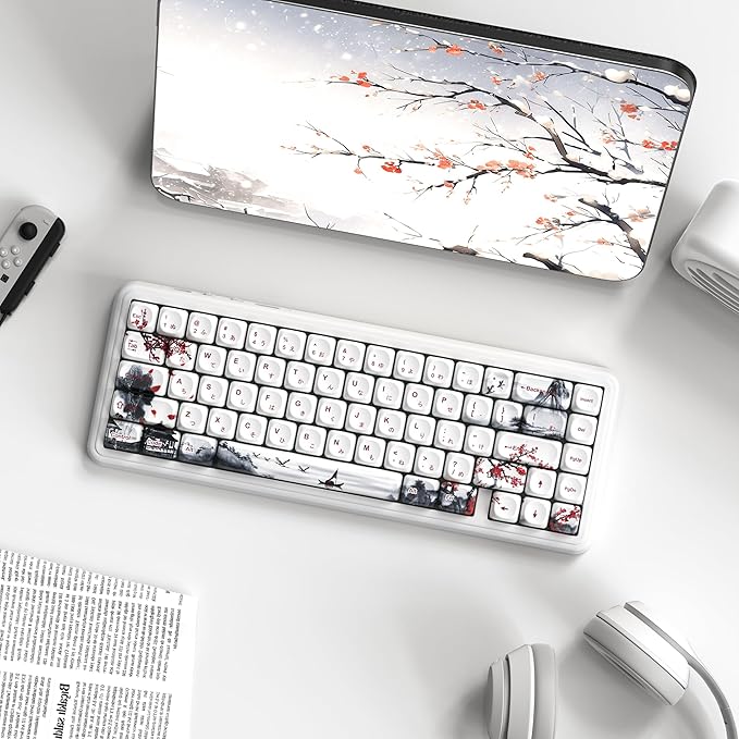 dagaladoo White Japanese PBT Keycap Set,Cherry Blossom MOA Profile Keycaps Full Set,Dye-Sub 134-key Custom Keyboard Key caps for 100% 75% 65% 60% TKL US Layout Mechanical Keyboard