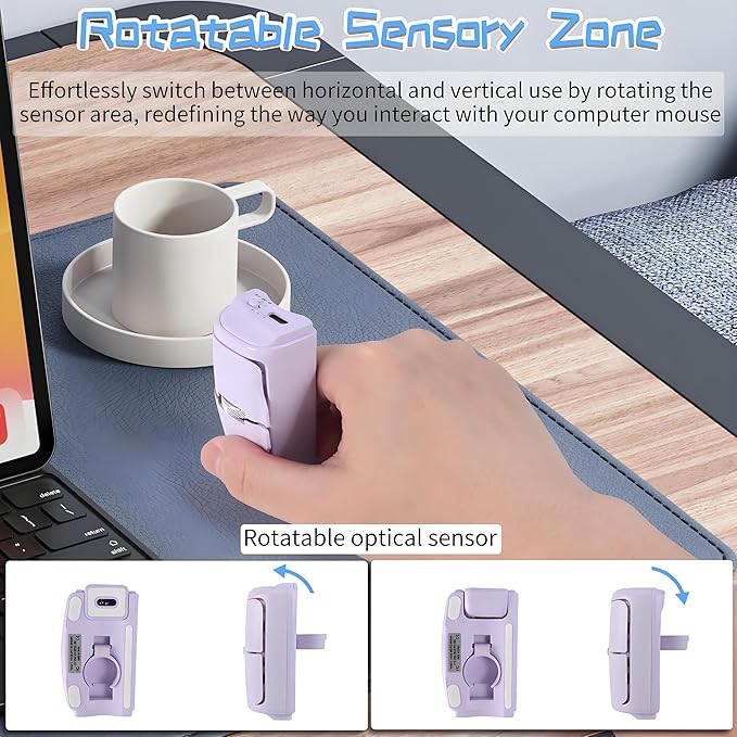 Mini Bluetooth Wireless Mouse Dual-Mode Lazy Finger Ring Mouse - Rotatable Horizontal & Vertical Use, Multi-System Compatible, Ultra Long Battery Life for Laptops, PCs, and Tablets (Purple)