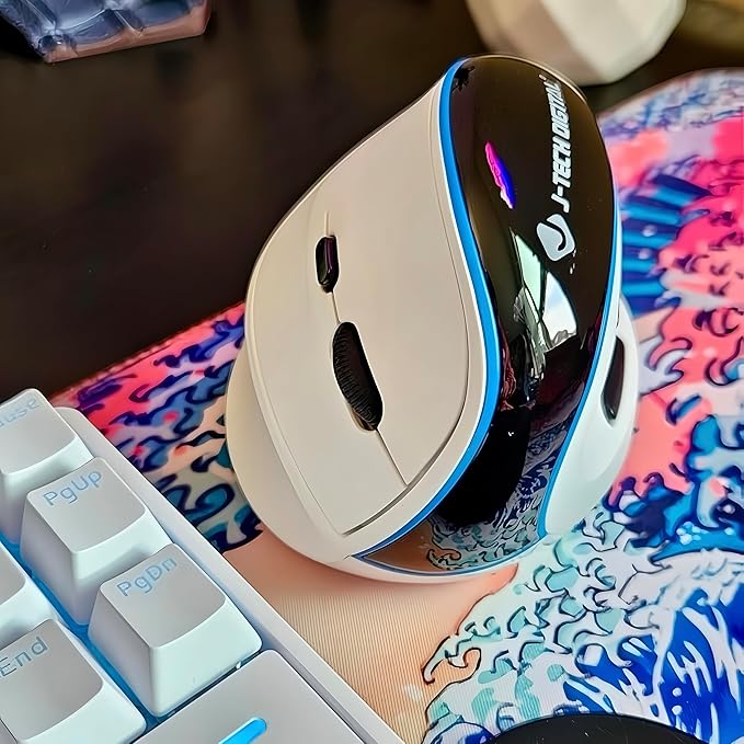 J-Tech Digital Vertical Ergonomic Wireless Mouse – Bluetooth Dual Mode + USB Dongle, Rechargeable, 2.4GHz, Adjustable DPI 3200, for Laptop, Desktop, PC, Mac [V638W]
