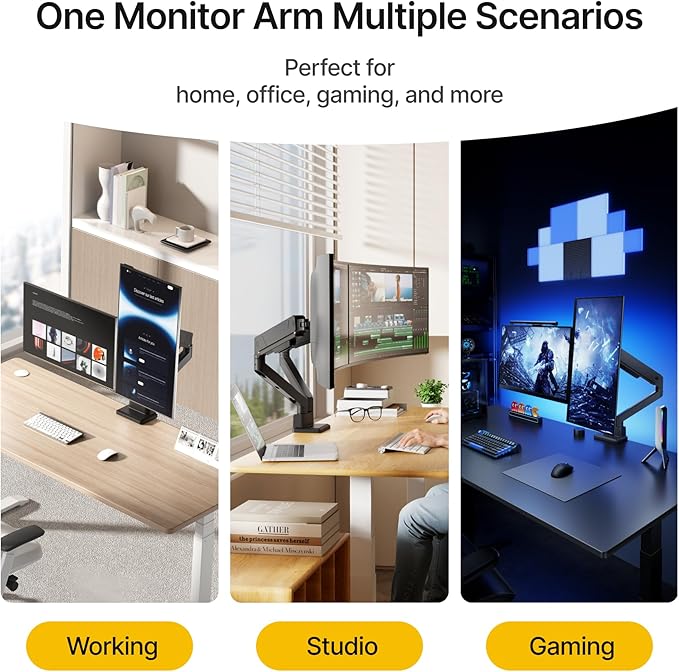 monTEK Dual Monitor Mount Monitor Arms for 2 Monitors for 17 to 35 Inch Curved Screen Holds 35 Lbs Adjustable Heavy Duty Monitor Desk Mount Cable Management, VESA 75/100mm