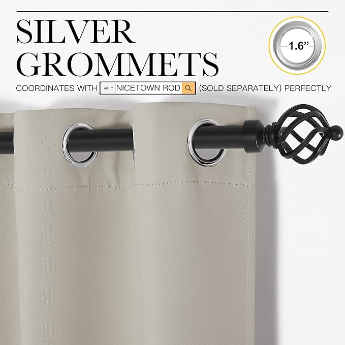 NICETOWN Kitchen Curtains for Decoration, Thermal Insulated Grommet Room Darkening Draperies/Panels for Laundry (Natural, 2 Panels, W42 x L48 inches)