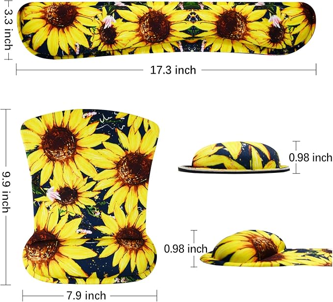 ToLuLu Keyboard Mouse Pad Wrist Rest Set, Gel Ergonomic Mouse Pads for Computer Laptop Office Home, Comfortable Mousepad Keyboard Wrist Support Memory Foam for Easy Typing Pain Relief, Nice Sunflower
