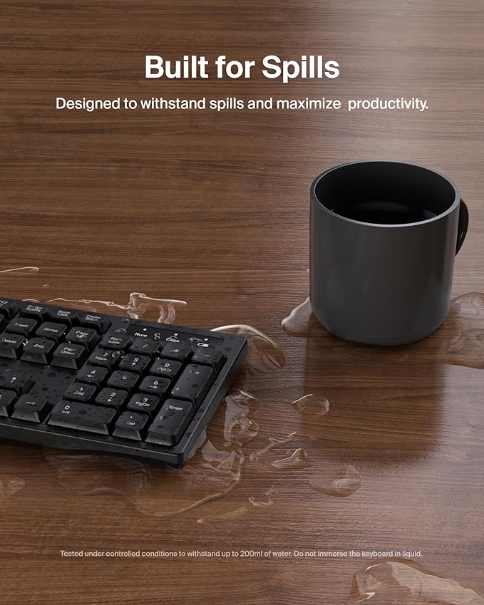 Belkin Wireless Keyboard and Mouse with USB-A Receiver - Keyboard Set w/Wireless Mouse, Ergonomic Design for Home, Office, Desk, Compatible with Laptop, PC, Windows - Batteries Included - Black