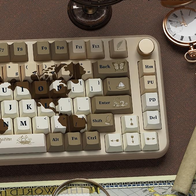 World Map PBT Keycaps Set, 138 Keys Cherry Profile Dye-Sublimation Keycaps for Mechanical Keyboards, Cherry MX Stem Compatible, Thick Durable Keycaps with Ergonomic Design