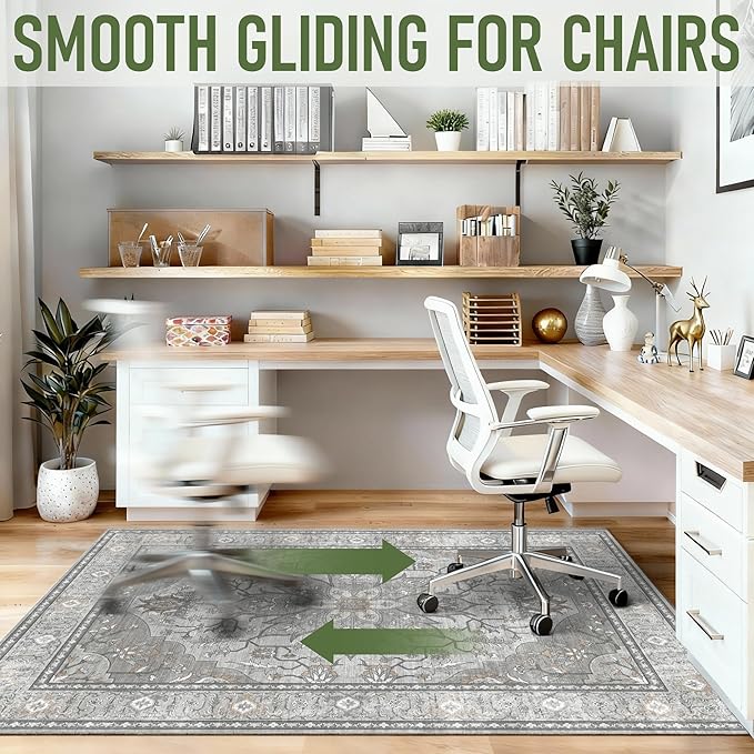48"x60" Office Chair Mat for Hardwood, Under Desk Chair Mat for Home Office, Anti-Slip Office Rugs for Rolling Chairs, Floor Protector Washable Rugs Warm Gray