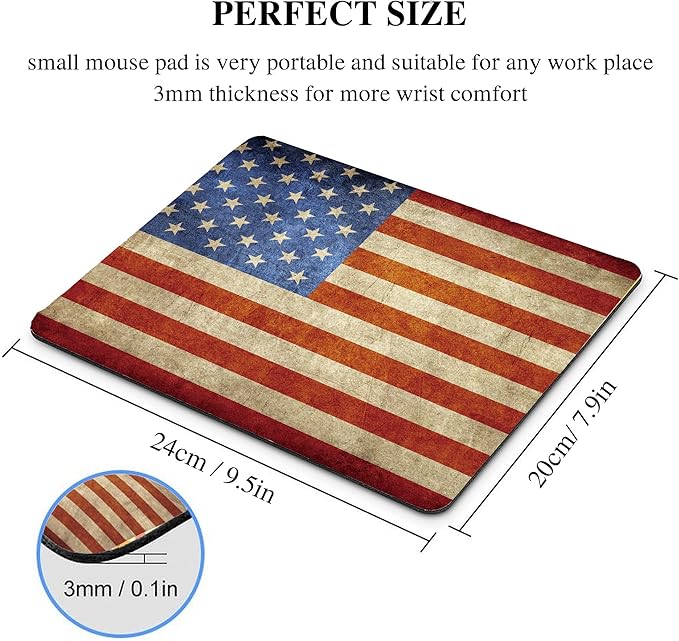 American Flag Mouse Pad Patriotic Rustic USA National Rectangular Cute Laptop Table Mousepad Desk Computer PC Medium Gaming Office Non Slip Fashion Wireless Mat Washable Travel Decor Accessory