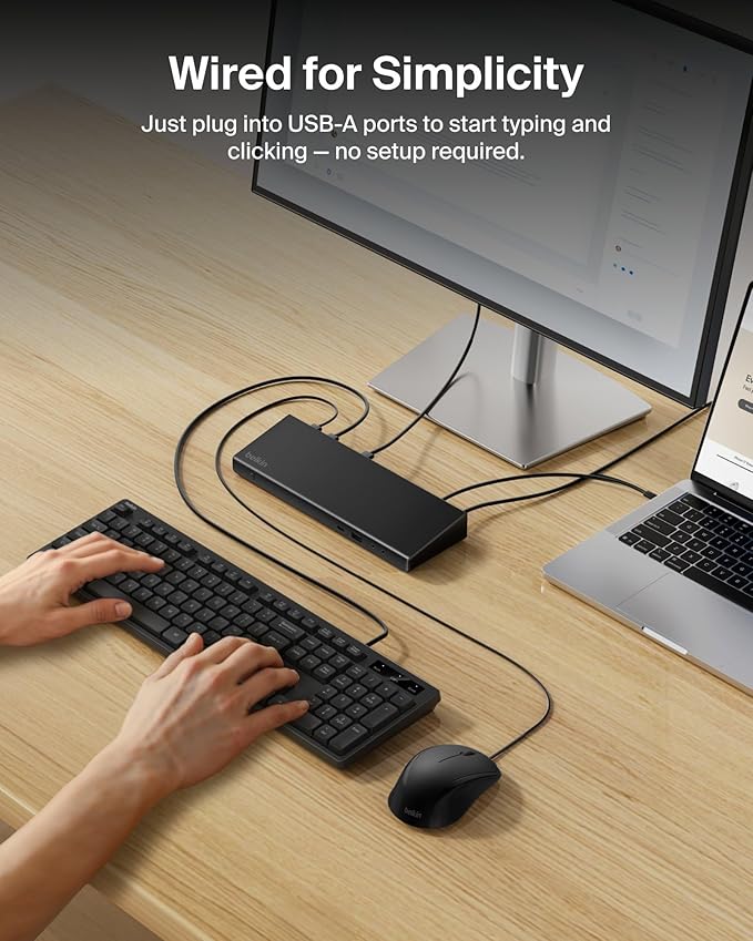 Belkin Connect Wired Keyboard and Mouse Combo - USB A Keyboard Set w/Wired Mouse, Ergonomic Design - Perfect for Home, Office, Desk, Compatible with Laptop, PC, Windows - Black