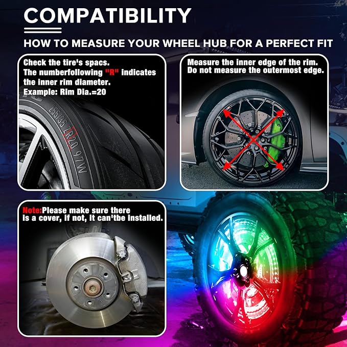 Tavaray 4PCS 15.5" RGB LED Wheel Ring Lights with APP & Remote Control, 178+DIY Dynamic Modes w/Turn Signal Braking and Reverse Function, IP67 Waterproof Wheel Lights for Trucks Pickups Cars Offroad