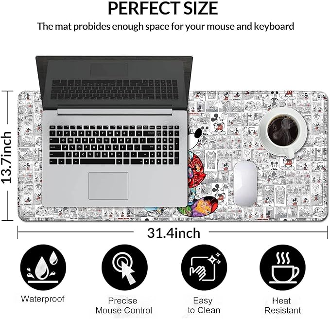 Mouse Pad Cute Character Design Stitched Edge Mousepad Non-Slip Rubber Desk Pad Funny Table Mat for Gaming and Gift(13.8 x 31.5 Inch)