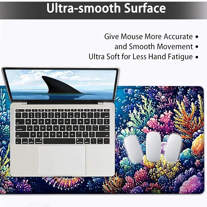 Large Mouse pad and Keyboard Support Set, Ergonomic Memory Foam Keyboard Wrist Rest, Extended Gaming Mouse Pad with Stitched Edges, Cute Seahorse XXL Desk Mat (31.5 X 11.8 in)