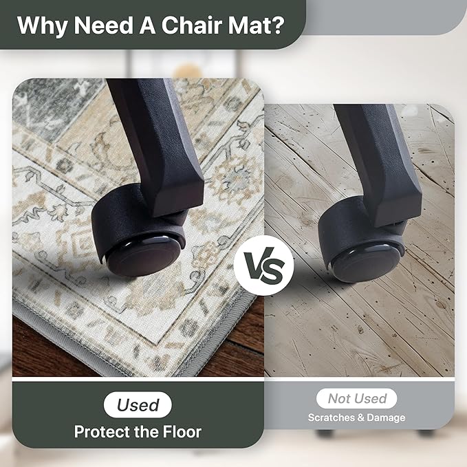 48"x60" Office Chair Mat for Hardwood Tile Floor, Under Desk Carpet Protector for Rolling Computer Chair Mat, Machine Washable Area Rug, Anti-Slip 1/5" Thick Low Pile Thin Vinyl Floor Mat, Grey