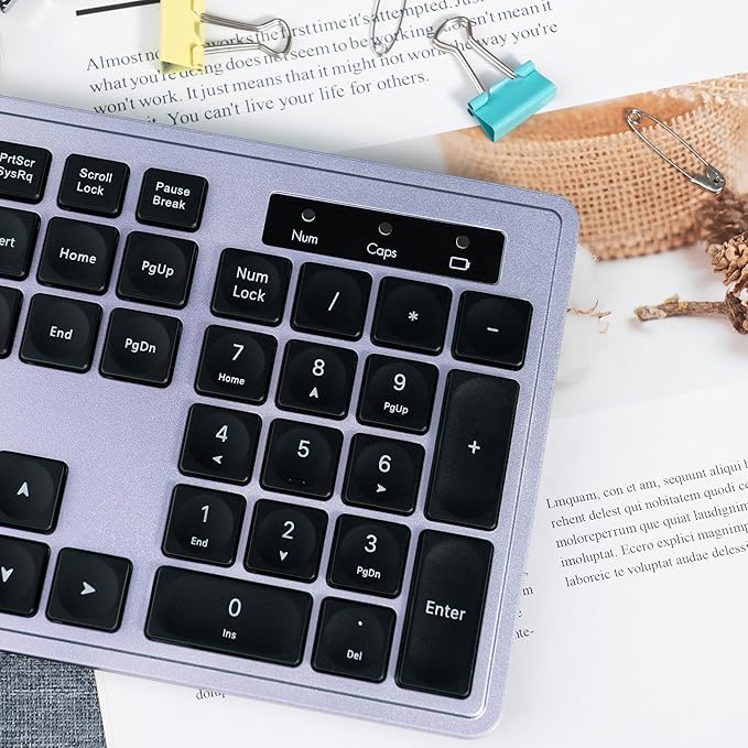 Wireless Keyboard and Mouse, 2.4GHz Cordless Silent Keyboard Mouse Combo, Optical Mouse, Plug and Play USB Receiver, Compatible with Windows, Mac, Laptop, and PC – Ideal for Office Use（Black Purple）
