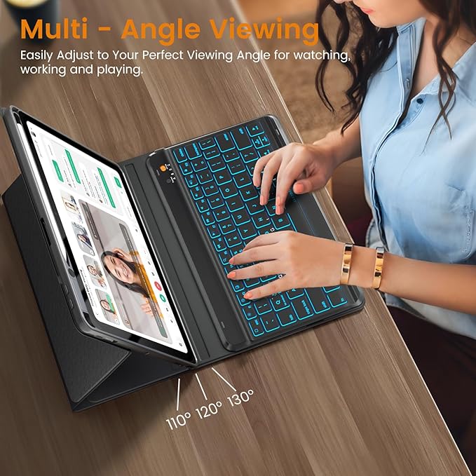 OYEEICE Keyboard case for iPad 9.7 inch, iPad 6th Gen (2018), iPad 5th Gen (2017), iPad Air 2 (2014) - 7 Color Backlit Wireless Keyboard with Pencil Holder for iPad 6th/5th Pro 9.7'' Air 2/1 - Black