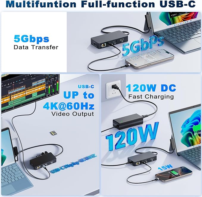 MS Surface Dock Triple Displays 4K@60Hz HDMI+ USB C + DP with 120W Power Adapter,Surface Pro Docking Station for Microsoft Surface Pro 12/11/10/9/8/7,Surface Laptop7/6/5/4/Surface Go