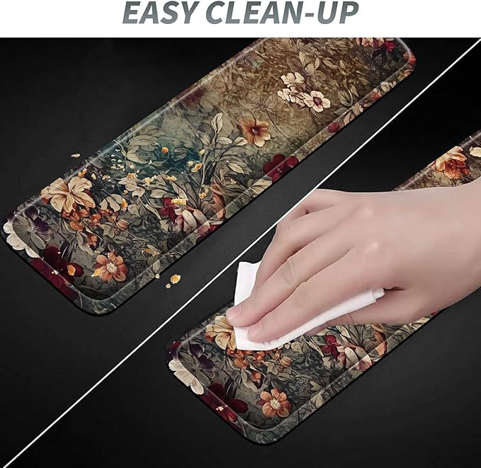 3Pcs Mouse Pad Set, Dark Art Flowers Large Gaming Mouse Pad with Stitched Edge, Ergonomic Memory Foam Keyboard Wrist Support and Mouse Wrist Rest Cushion, Pain Relief Non-Slip Desk Pad Combo