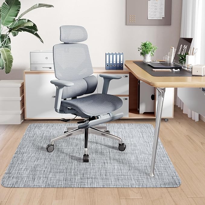Sycoodeal Office Chair Mat for Hardwood & Tile Floor, 40" x 48" Computer Gaming Chair Mat for Rolling Chairs Non-Curve, Anti-Slip, Heavy Duty Floor Protector for Home Office (Grey)