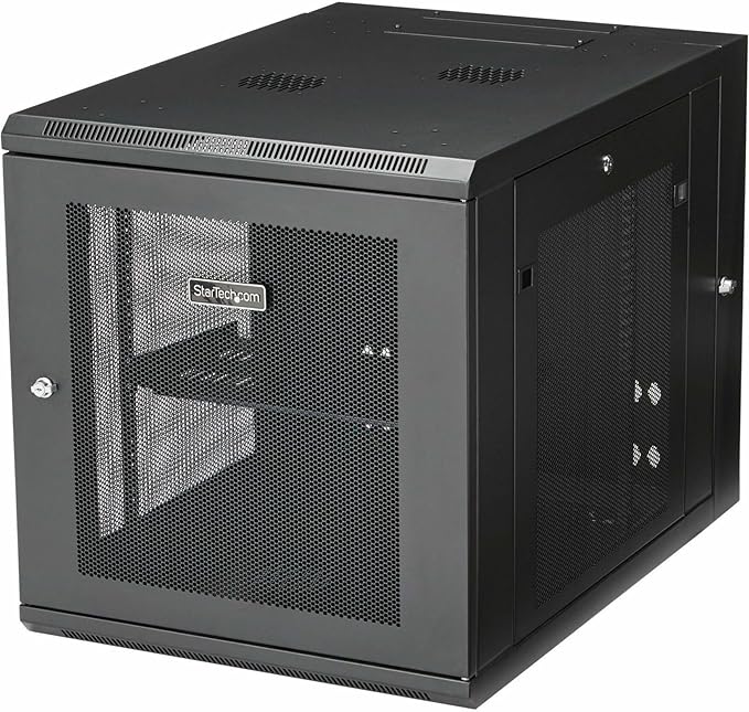 StarTech 4-Post 12U Wall Mount Network Cabinet w/ 1U Shelf, 19" Wall-Mounted Server Rack Kit for IT / Data Computer Equipment, Ships Fully Assembled
