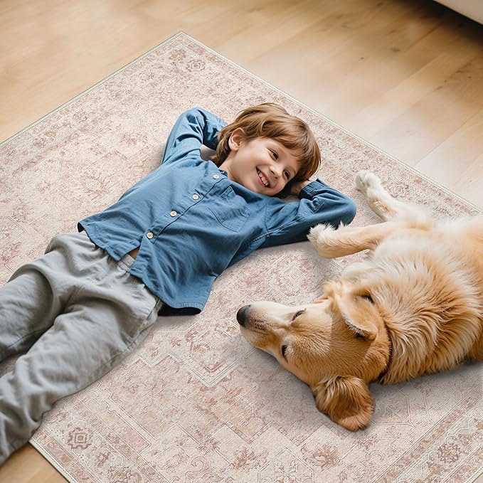 36"x48" Office Chair Mat for Hardwood Tile Floor, Under Desk Carpet Protector for Rolling Computer Chair Mat, Machine Washable Area Rug, Anti-Slip 1/5" Thick Low Pile Thin Vinyl Floor Mat, Light Pink