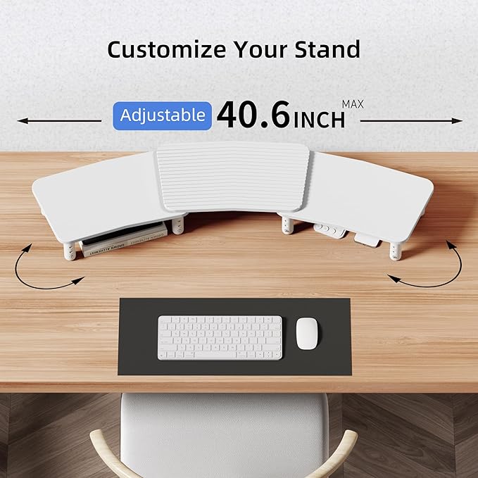 Dual Monitor Stand For Desk,Adjustable Height Long Wood Computer Riser For Computer,Laptop,Printer,TV,White
