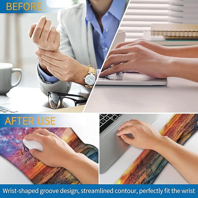 Ergonomic Mouse Pad, Mouse Wrist Rest Pad + Keyboard Wrist Rest Pad + Coaster, Made of Memory Foam, Easy to Use and Relieve Wrist Pain, Computer, Games, Office, Home - Sunsets, Beaches and Waves