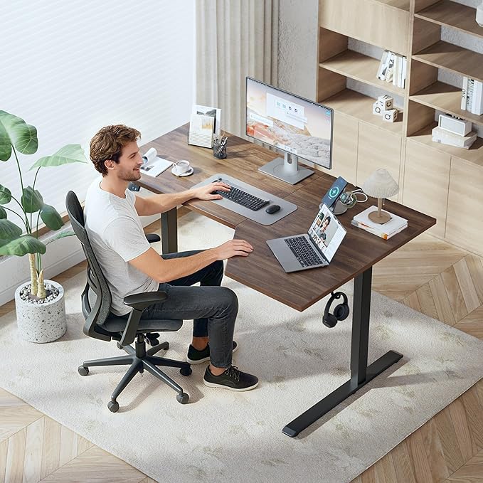 Klicelor 63 Inch L Shaped Standing Desk, Adjustable Height Corner Desk for Home Office Workstation, Sit Stand Desk with Two-Piece Desktop, Dark Walnut