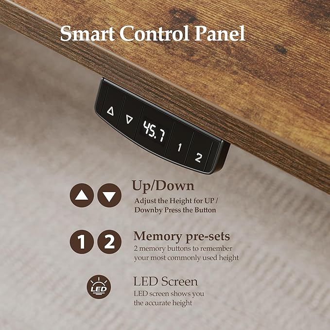 Klicelor 60 Inch Large Electric Standing Desk, Height Adjustable Office Desk, Sit Stand Up Computer Gaming Desk with Memory Preset, Two-Piece Desktop, Rustic Brown