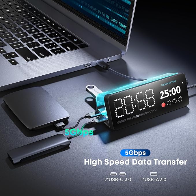 Laptop Docking Station, 7-in-1 USB C Docking Station with Screen, Multiple Built-in Apps, USB C Hub with HDMI 4K@60Hz, 1 Gbps Ethernet, 90W Max Charging for Laptop, 5Gbps USB-A/C Ports for Windows/Mac