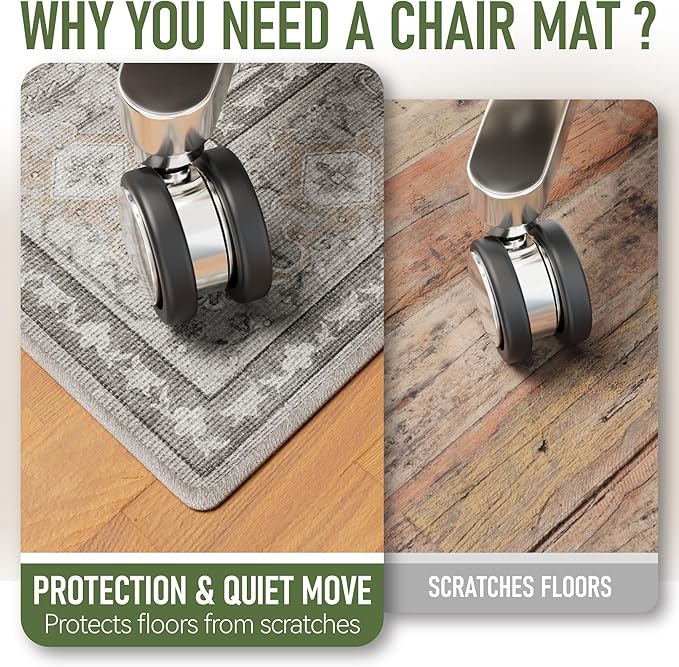 48"x60" Office Chair Mat for Hardwood, Under Desk Chair Mat for Home Office, Anti-Slip Office Rugs for Rolling Chairs, Floor Protector Washable Rugs Warm Gray