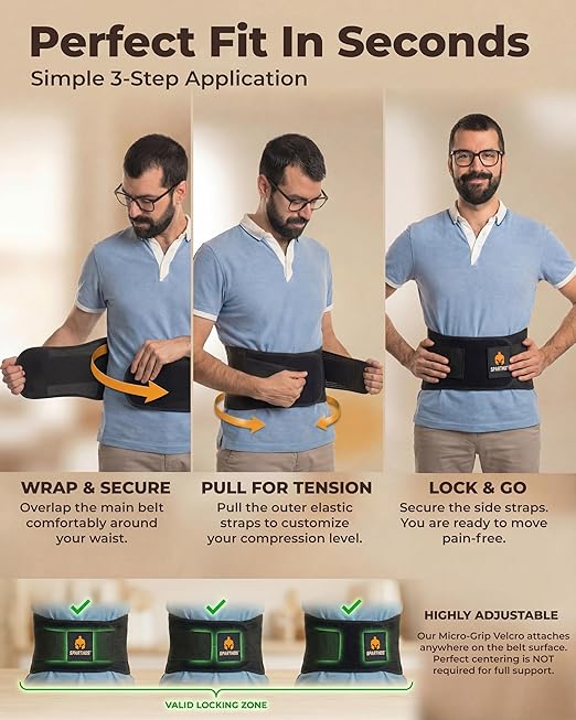 Sparthos Back Brace for Lower Back Pain - SIZE X-LARGE: Fits 52"-59" Waist (Measure at Navel - See Sizing Chart) – Relief from Sciatica, Herniated Disc - Support Belt with Lumbar Pad - Men & Women
