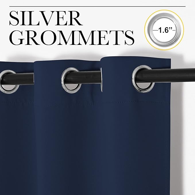 NICETOWN Blackout Curtains Panels for Bedroom, 2 Panels, 66 x 60 Inch, Navy, 3 Pass Microfiber Noise Reducing Thermal Insulated Solid Ring Top Blackout Window Drapes