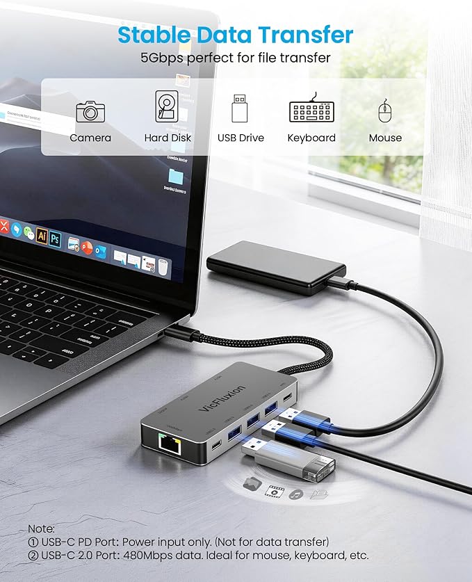 USB C Docking Station Dual Monitor, 9-in-1 USB Hub with 2 HDMI 4K@60HZ, 1×1000Mbps Ethernet, 3× USB 3.0, 1× Type C, 1× PD Charging, 1×3.5mm Audio, HDMI Adapter for Laptops/Computer/Tablets/Mac/Windows