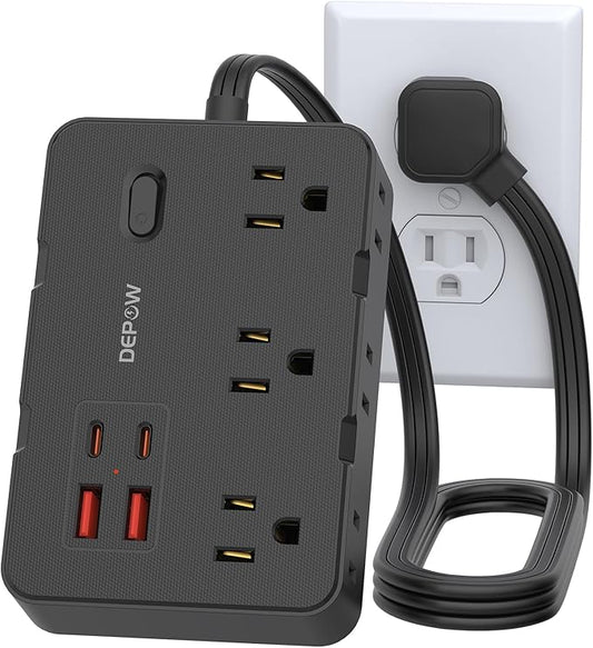 Surge Protector Power Strip, 3 FT Extension Cord with 6 AC Outlets 4 USB Ports,1050J Surge Protection, Wall Mountable Charging Station for Office, Home, Black