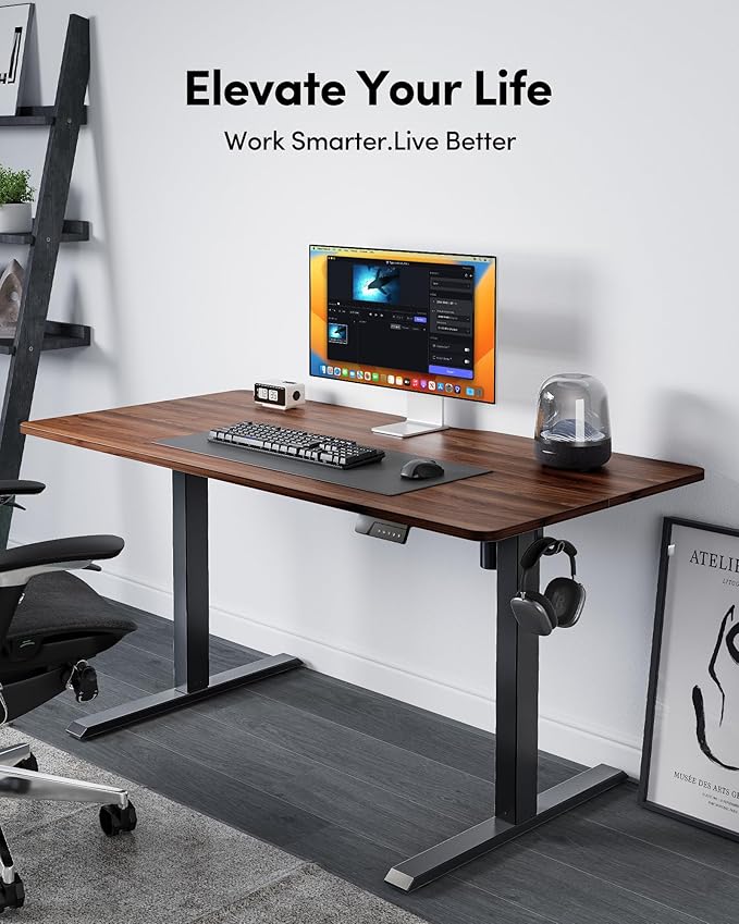 FEZIBO Electric Standing Desk Adjustable Height, 48 x 24 Inch Sit and Stand Desk, Home Office Desk, Ergonomic Workstation Computer Desk, Black Walnut