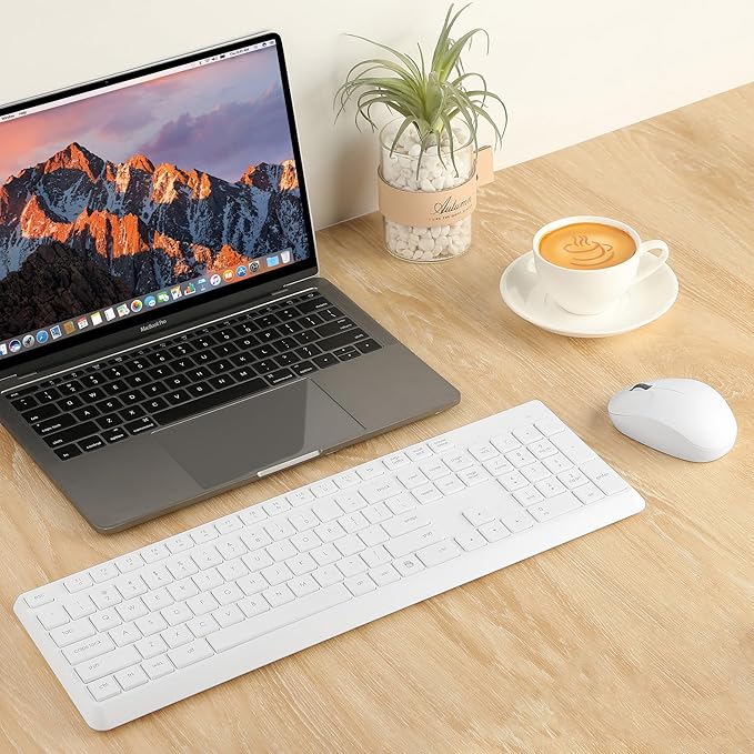 Wireless Keyboard and Mouse Combo for Windows, 2.4G Full-Sized External Cordless Computer Keyboard Mouse Combo for Laptop PC Desktop Chrome Mac, Number Pad 1600 DPI Silent Mouse USB Receiver (White)