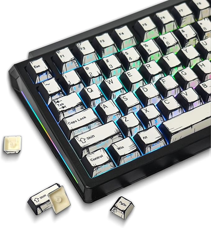 FunHub Retro PBT Keycaps - White 137 Keycaps Set for Full Size Mechanical Keyboard (Typing,Gaming or Anime Themed),Shine Through Side Printed Backlit Key Caps (Cherry,Doubleshot,MX,100% 75% 65% 60%)