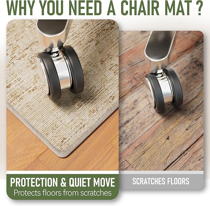 Office Chair Mat for Hardwood Floor, 48"x60" Desk Chair Mat for Home Office, Anti-Slip Under Desk Mat Rug for Rolling Chair,Floor Protector Washable Rug for Gaming Chairs-Beige