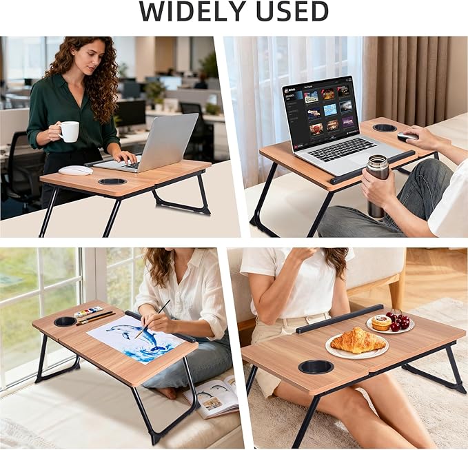 XXL Adjustable Lap Desk - Sturdy Portable Foldable Laptop Desk for Bed & Sofa, Height Adjustable Laptop Bed Stand, Ergonomic Lap Table for Adults Work, Writing and Gaming (Wood)