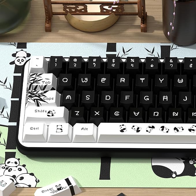 Panda Theme Keycap Set 138 Keys, Cherry Profile PBT Dye-Sub Keycaps for Mechanical Keyboard, 5-Side Sublimation Keycaps Compatible with MX Switch (for 60% 65% TKL 100% Layout)