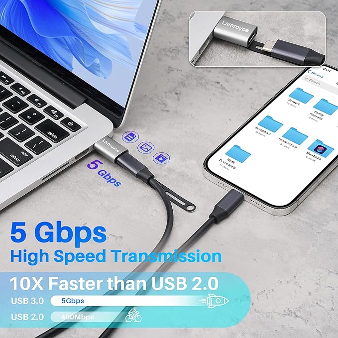 USB-C to USB Adapter 2 Pack, Portable 1*USB A 3.0 Male to USB C Female & 1*USB C 3.1 Male to USB A Female OTG Converter Connector, with Lanyard Keychain, Supports fast charging & 5Gbps Data Transfer