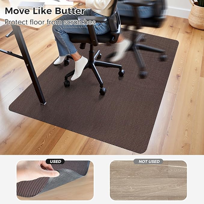 Sycoodeal Office Chair Mat for Hardwood & Tile Floor, 40" x 48" Computer Gaming Chair Mat for Rolling Chairs Non-Curve, Anti-Slip, Heavy Duty Floor Protector for Home Office (Brown)