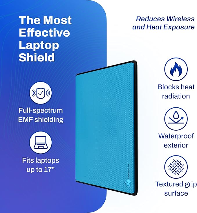 DefenderShield Laptop Pad for EMF Protection – DefenderPad EMF Blocker Pad That Protects from Heat, Battery & Wireless RF Emissions – Durable, Non-Slip Design for Laptops Up to 17” – Blue