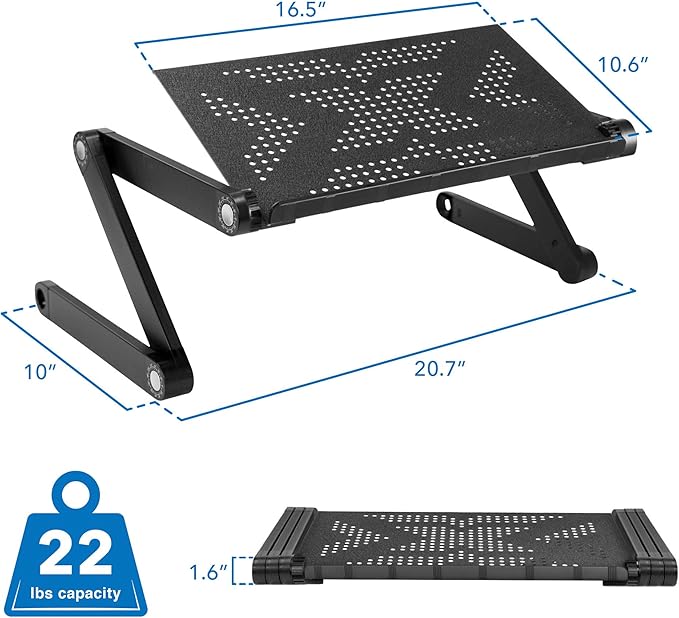 Mount-It! Adjustable Laptop Stand & Lap Desk, Large Aluminum Laptop Tray with 360° Rotating Legs, Portable Sit-Stand Laptop Desk for Bed, Couch, Desk & Floor, Ventilated Surface
