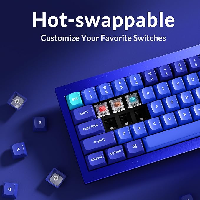 Keychron Q7 Wired Custom Mechanical Keyboard, 70% Layout QMK/VIA Programmable Macro with Hot-swappable Gateron G Pro Red Switch Double Gasket Compatible with Mac Windows Linux - Navy Blue A
