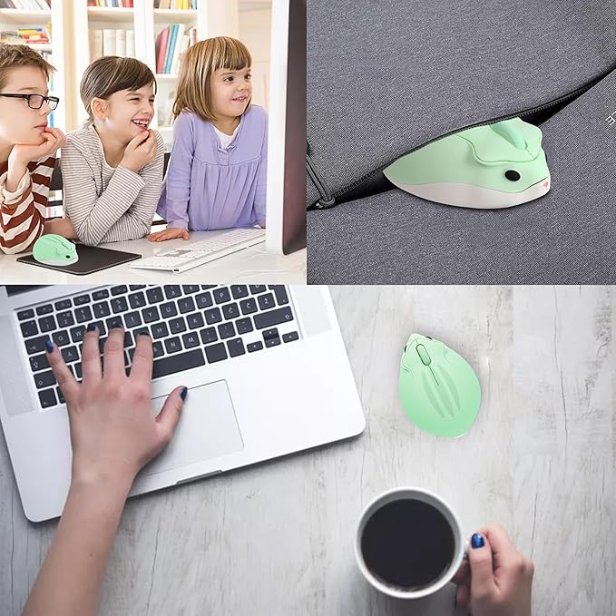 elec Space Cute Animal Hamster Shape Wireless Mouse - Silent, 3-Button Design for Laptop & PC; Includes Random Color Cable Clip - Perfect Computer Mouse-Green