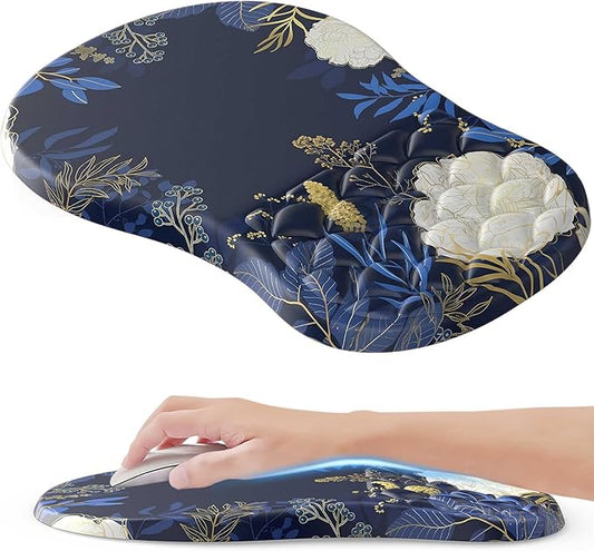Ergonomic Mouse Pad with Wrist Rest, Flower Mouse Pad with Massage Design，Soft Mousepad for Carpal Tunnel Pain Relief with Integrated Memory Foam Slope Massage Bulge for Wireless Mouse & Desk