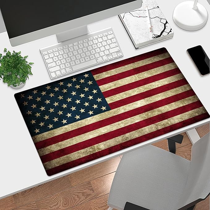 HVEST American Flag Mouse Pad, Vintage Desk Mat,XXL Large Mouse Pad for Computer Keyboard Laptop, Mousepad with Non-Slip Rubber Base and Stitched Edge for Game, Office, Home 31.5'' x 15.7''