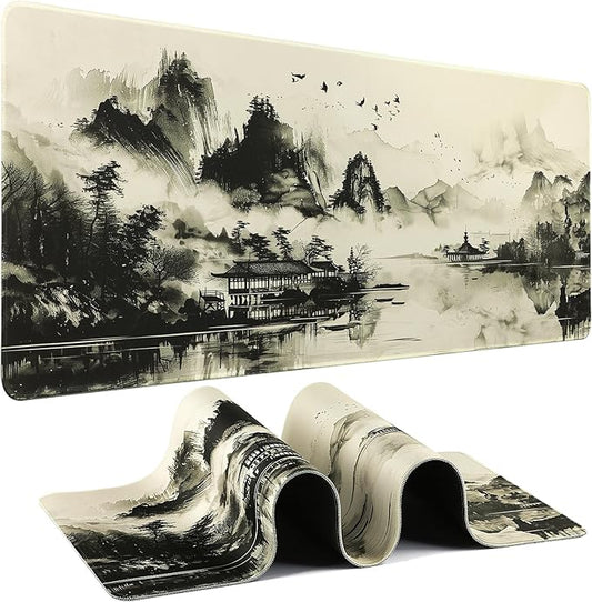 Mouse Pad Gaming - Desk Mat for Keyboard and Mouse - Japanese Large Mouse Pad for Desk, Wash Painting Mousepad (31.5 x 11.8inch) with Non-Slip Base, Desks Pad Mat for Gaming, Office and Home