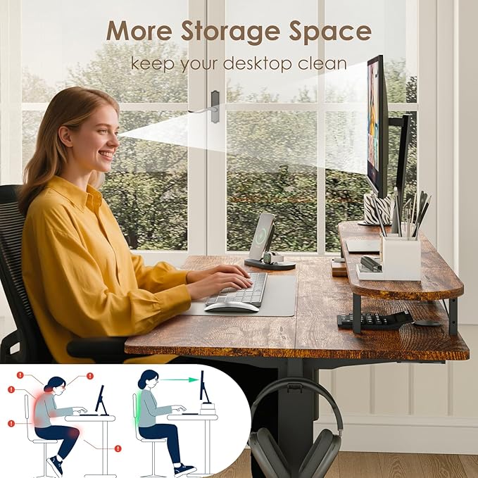 Standing Desk with Drawers and Cup Holder, Stand Up Adjustable Standing Desk, 48x24 Inch Electric Sit Stand Computer Desk with Splice Board for Home Office