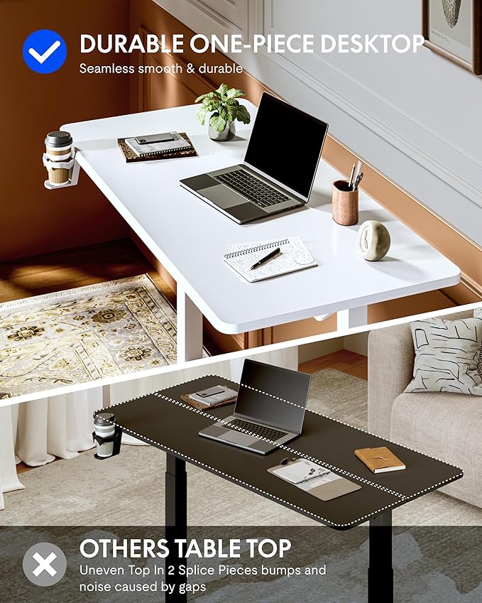 FLEXISPOT H7 Plus Gas Spring Adjustable Standing Desk, Mobile Rolling Sit-Stand Table with Wheels, Cordless Stand Up Desk for Small Spaces & Home Office, 48" One-Piece Desktop White，Height 27.6"–45"