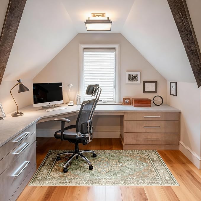 36"x48" Office Chair Mat for Hardwood, Under Desk Chair Mat for Home Office, Anti-Slip Office Rugs for Rolling Chairs, Floor Protector Washable Rugs Olive Green